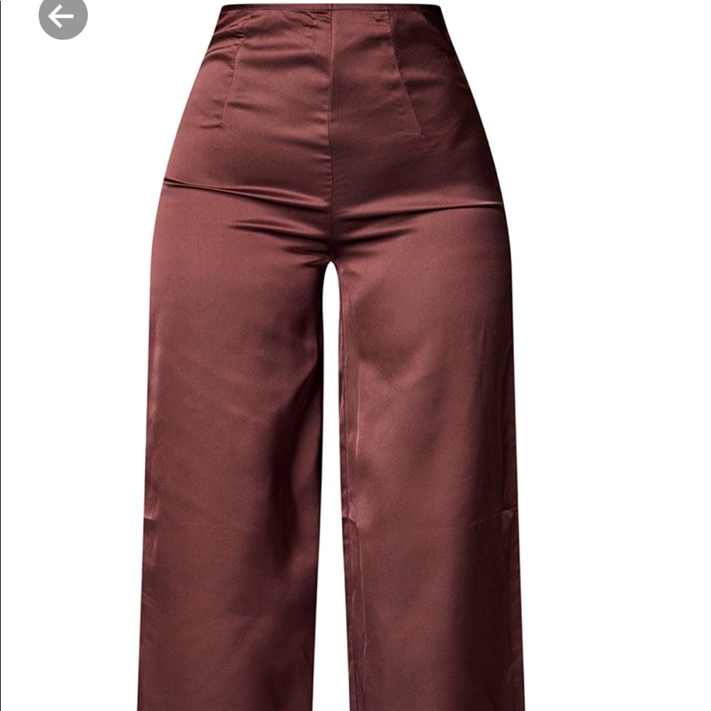 Petite Chocolate Satin Wide Leg Pants